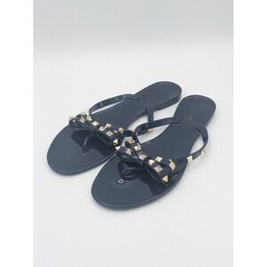 Victoria Adames Chic Bow Jelly Sandals 10 Navy Gold Rockstud Edgy Designer Style